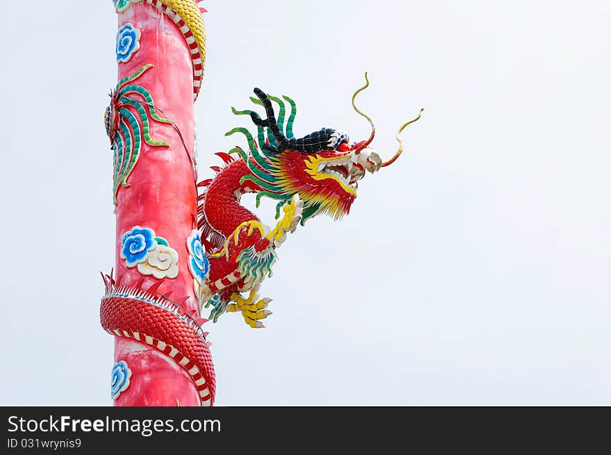 Dragon on red pole from thailand