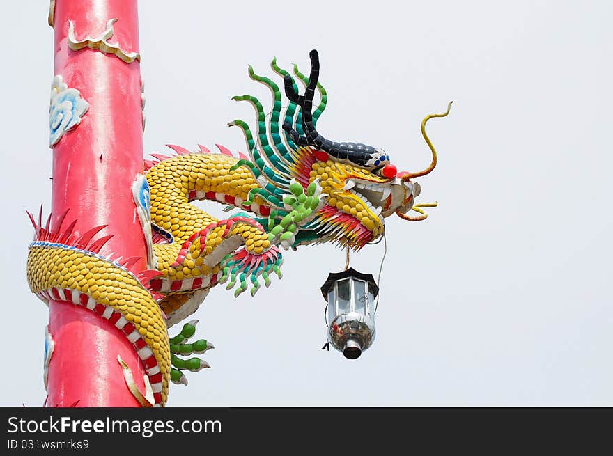 Dragon on red pole, thailand