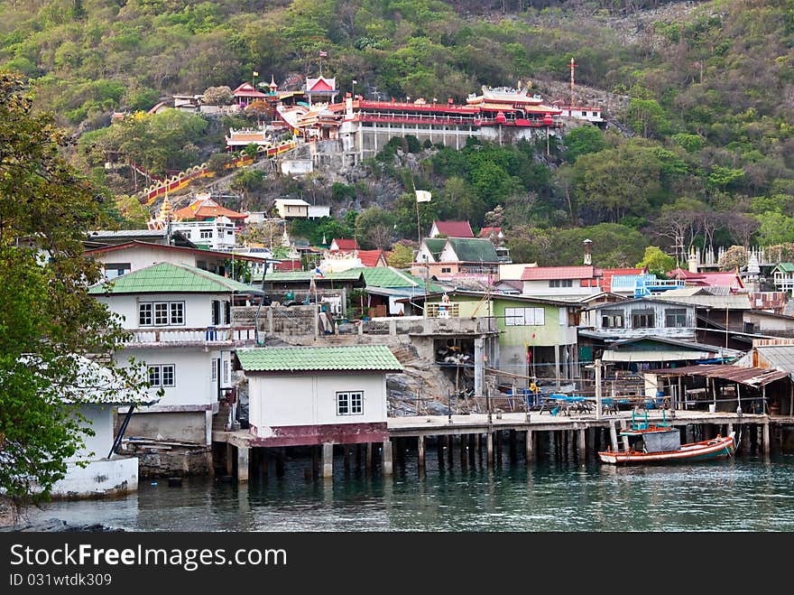 Seaside village at at Srichang island,thailand.