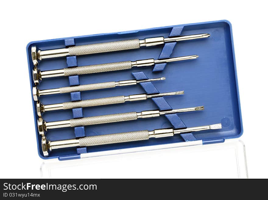 Mini screwdrivers set on a white