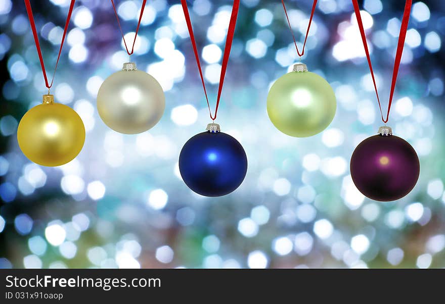 Christmas background with five evening balls