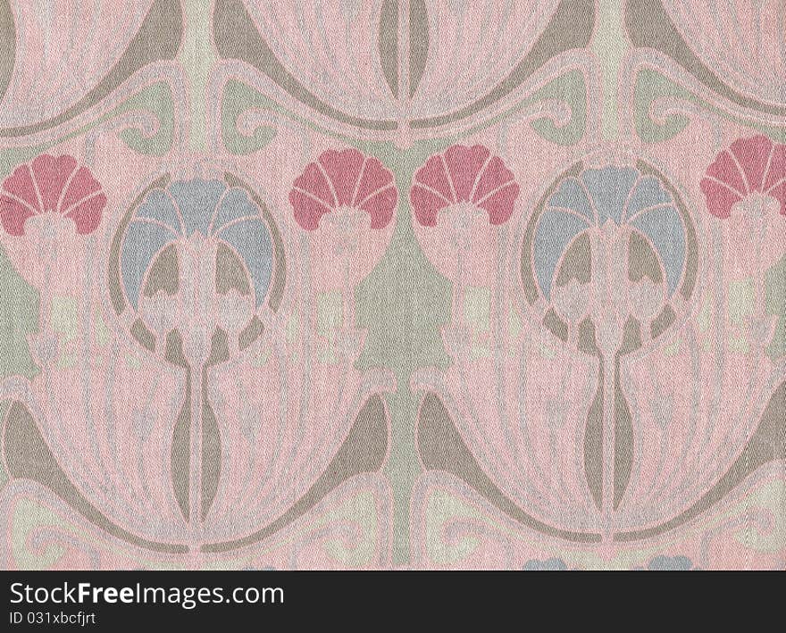 An elegant vintage seamless wallpaper  in blue  and green on a pink background. An elegant vintage seamless wallpaper  in blue  and green on a pink background