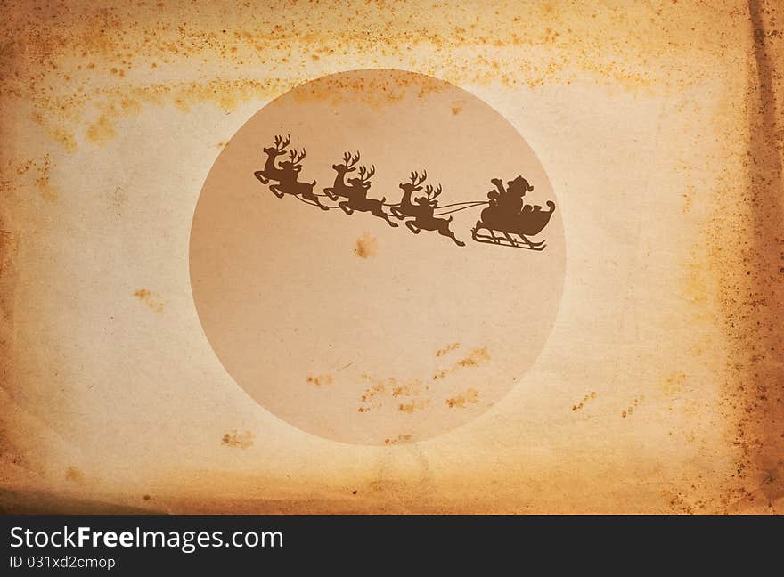 Vintage paper and Santa Claus On Sledge With Deer