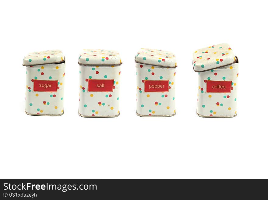 Spice jars isolated on white background