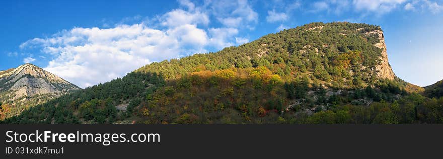 Panorama in mountain. Landscape composition.