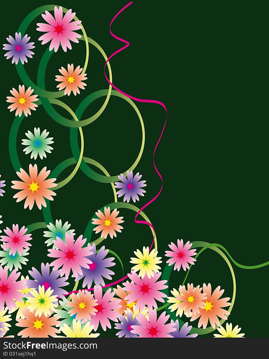 Abstract background with flowers and ribbons