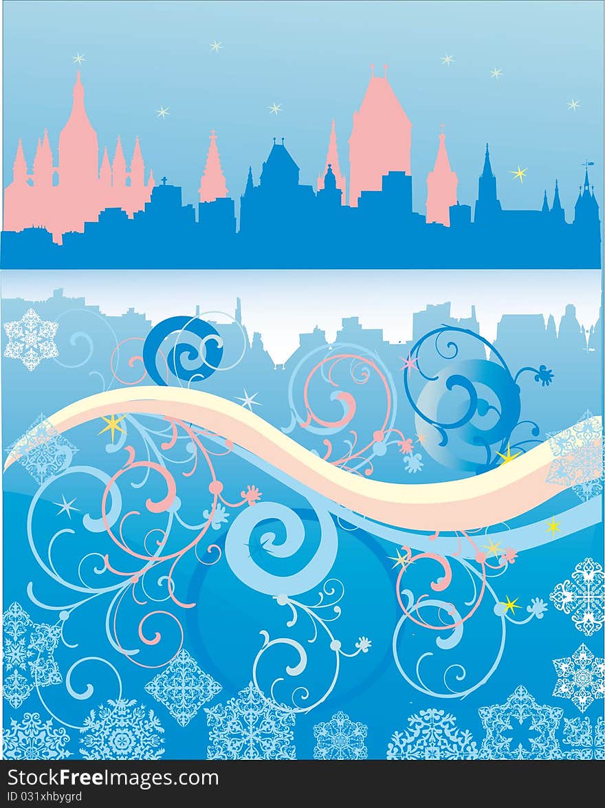 Illustration with winter city landscape. Illustration with winter city landscape