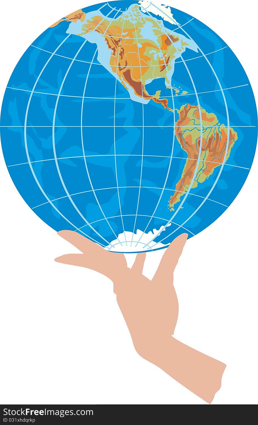 Illustration with globe in human hand on white background. Illustration with globe in human hand on white background