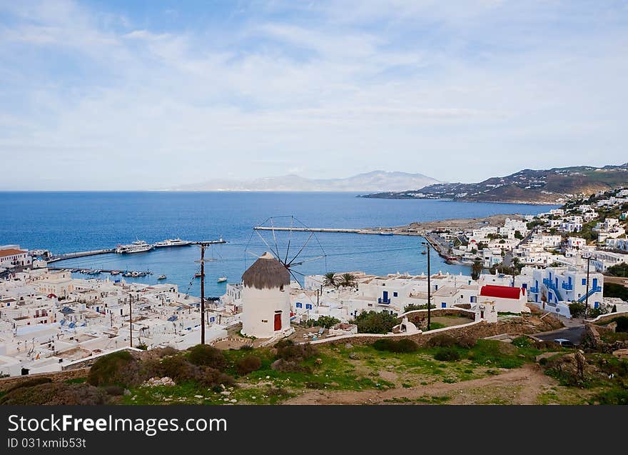 The famous windmill above the town of Mykonos