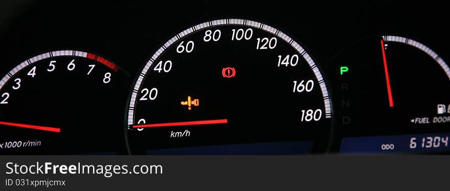 Close-up on the car speedometer