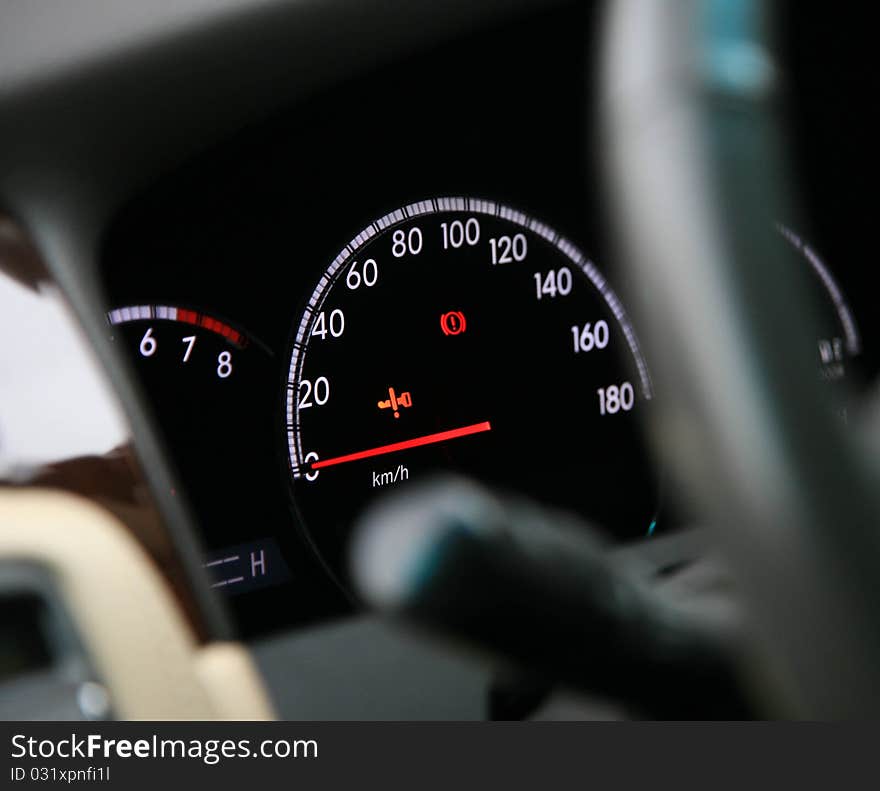 Close-up on the car speedometer