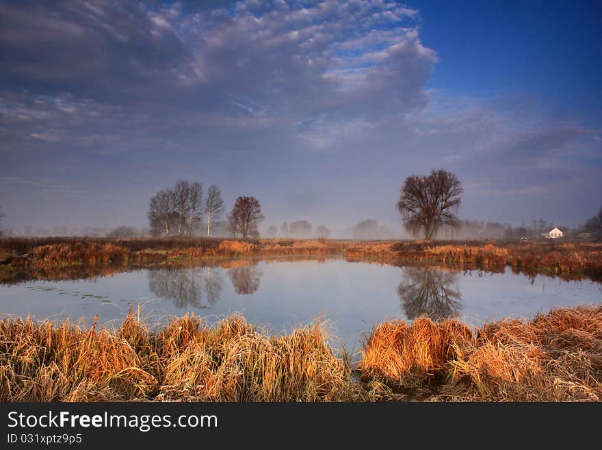 Colorful misty dawn over the small Lake. Colorful misty dawn over the small Lake