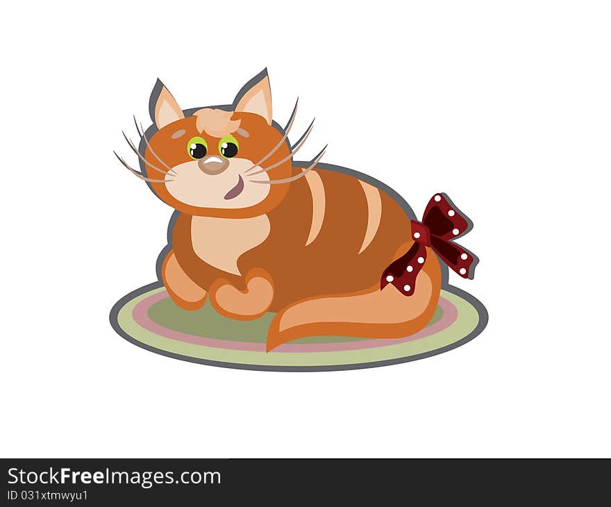 Fat redhead cat with bow