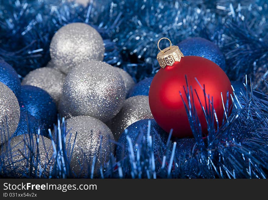 Christmas evening balls in a shower of sparks. Christmas evening balls in a shower of sparks