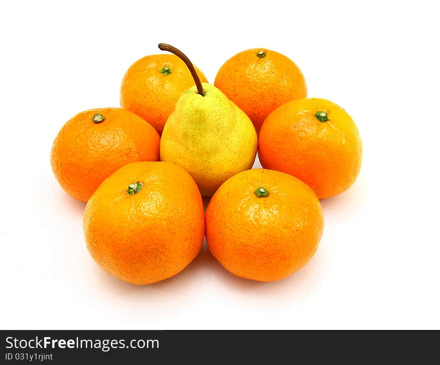 Group a tangerine lie it is isolated on a white background