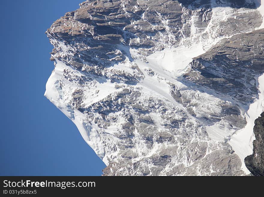 Mountain and snow and sky blue