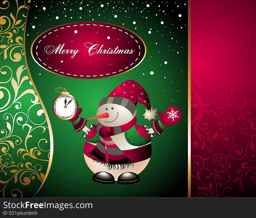 Christmas Background With Snowman