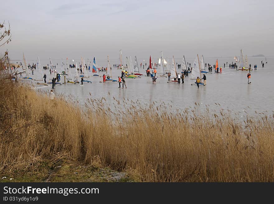 Icesailing on a lake in Holland