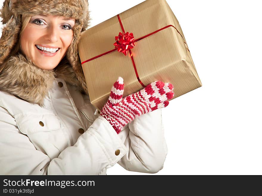 Caucasian Blond Woman In Furry Hat