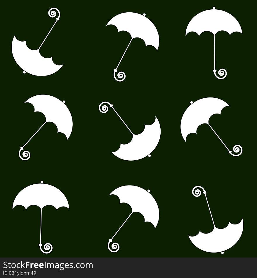 White umbrellas on a black background