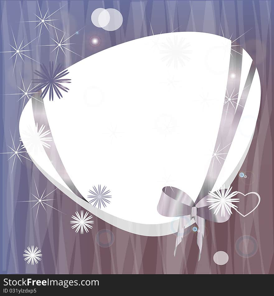 Winter background with snowflakes and a ribbon