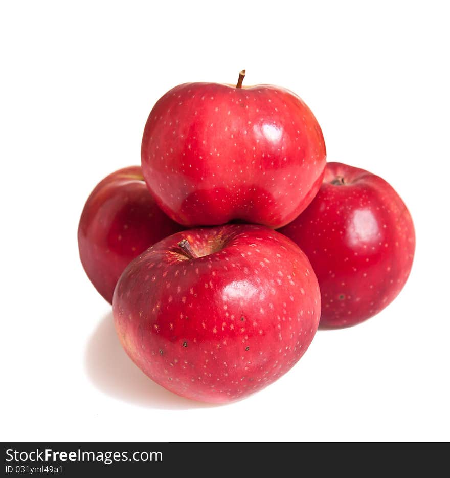 Fresh red juicy natural apples on white isolated background. Fresh red juicy natural apples on white isolated background