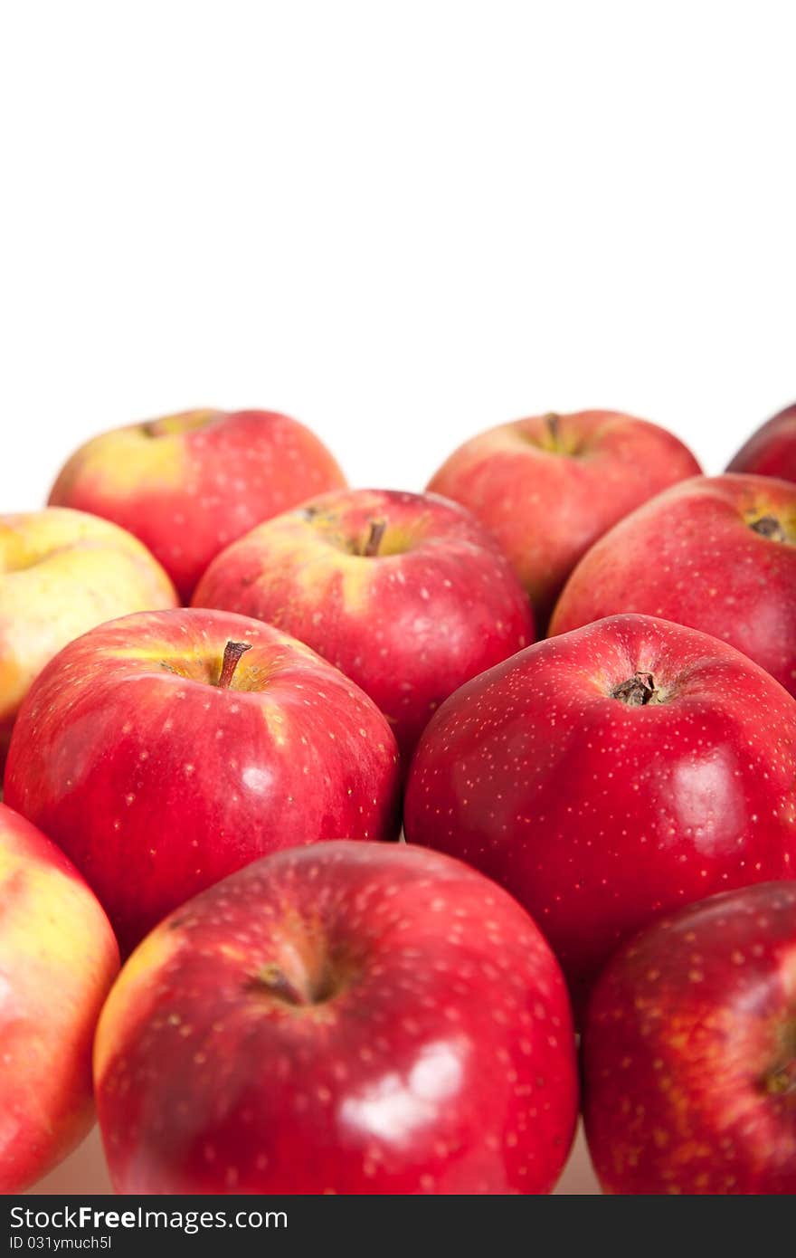 Fresh red juicy natural apples on white isolated background. Fresh red juicy natural apples on white isolated background