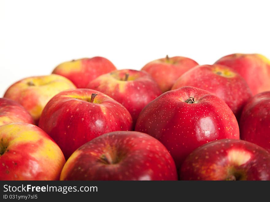 Fresh red juicy natural apples on white isolated background. Fresh red juicy natural apples on white isolated background