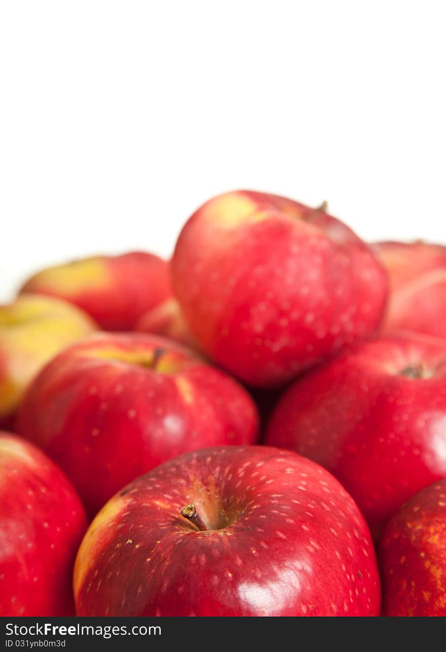 Fresh red juicy natural apples on white isolated background. Fresh red juicy natural apples on white isolated background