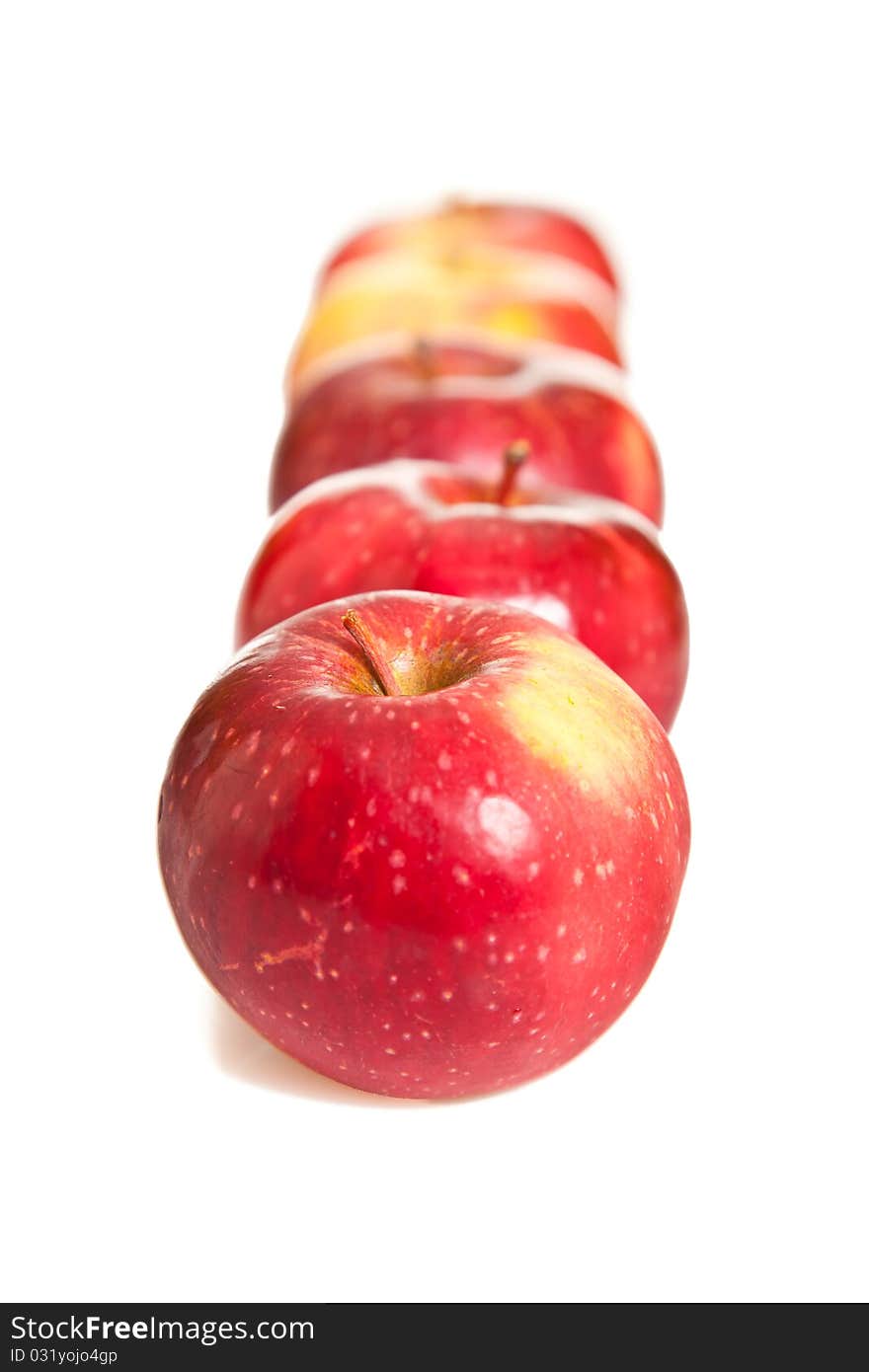 Fresh red juicy natural apples on white isolated background. Fresh red juicy natural apples on white isolated background