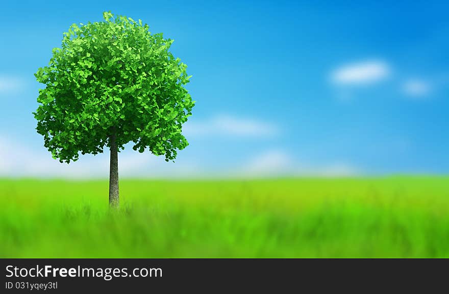 Landscape with a green tree