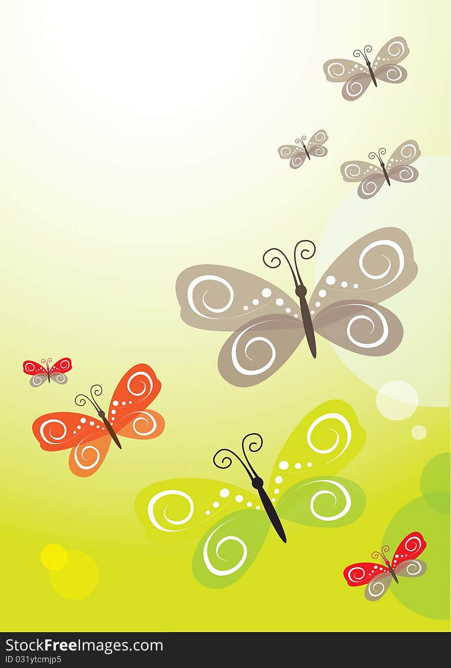 Vector green abstract background with butterfly