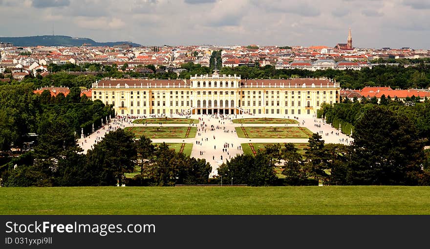 Schonbrunn Palace, Vienna, Austria. UNESCO World Heritage Site. The royal palace and gardens. A former imperial summer residence. The major tourist attraction.