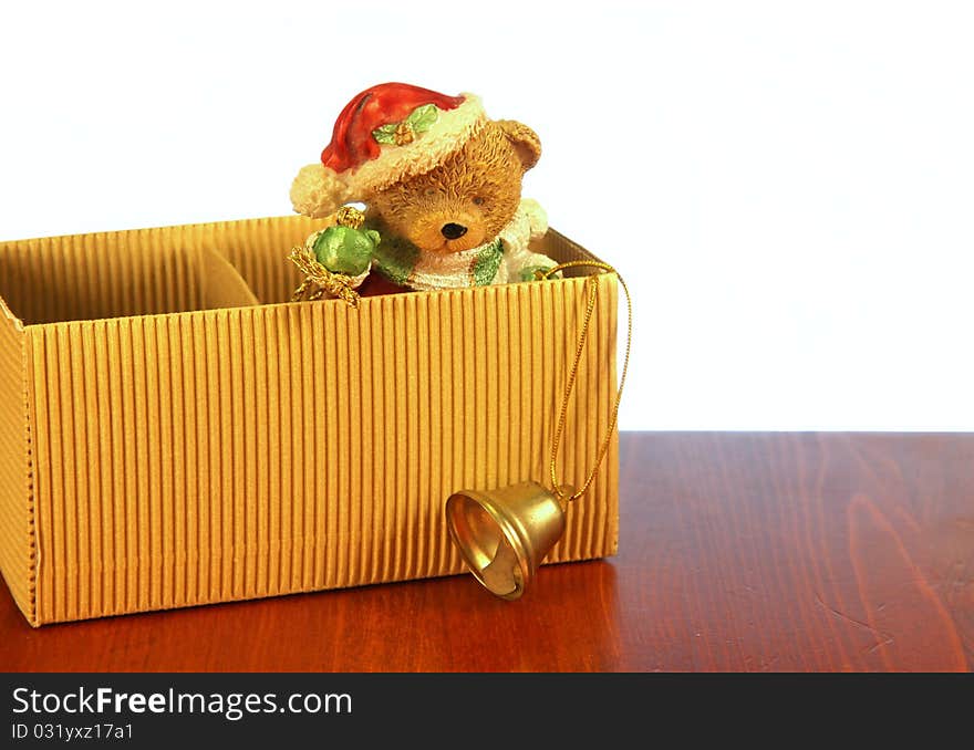 Bear santa claus in box isolated