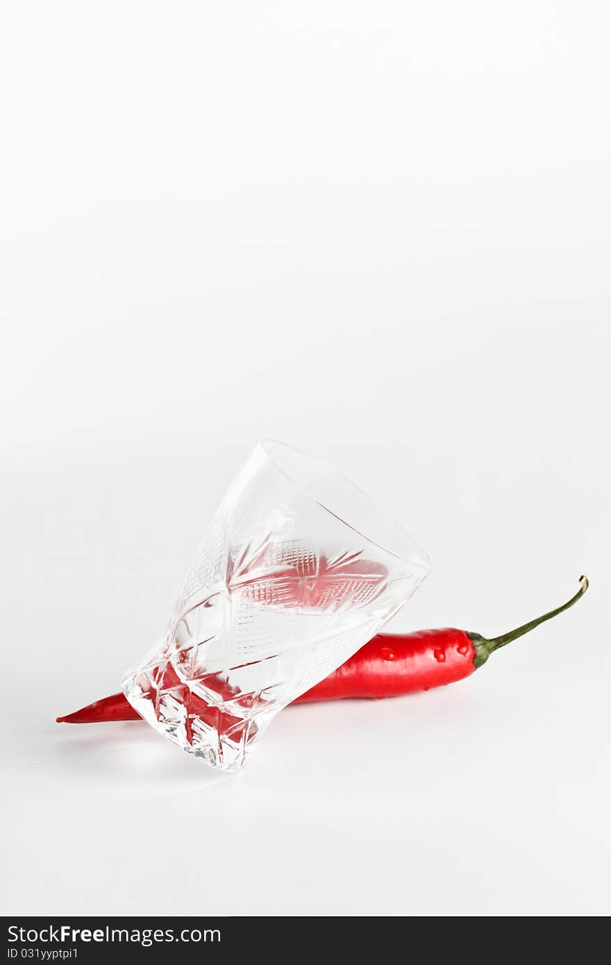 Red Hot Chili Pepper With Crystal Glass