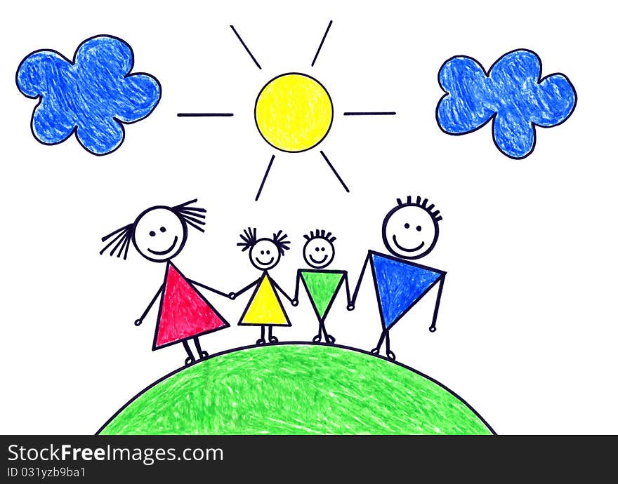 Children's drawing of happy family