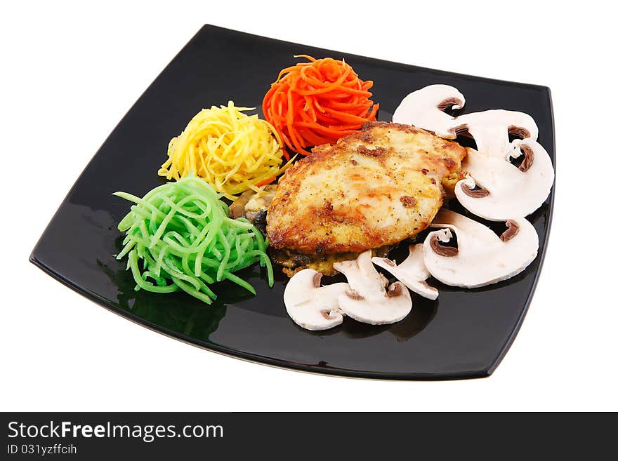 Chicken breast and vegetables on white background. Chicken breast and vegetables on white background