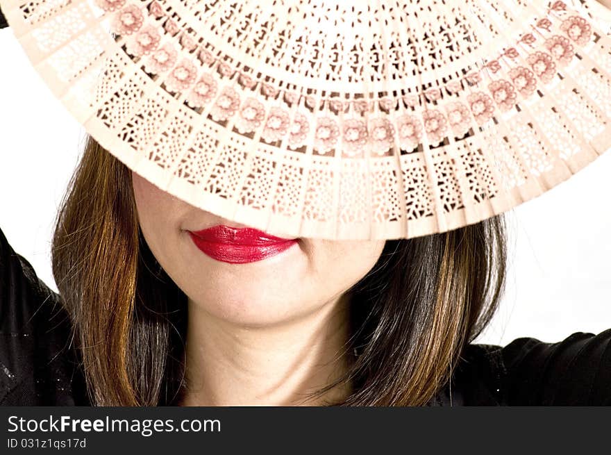 Close up of woman with fan. Close up of woman with fan