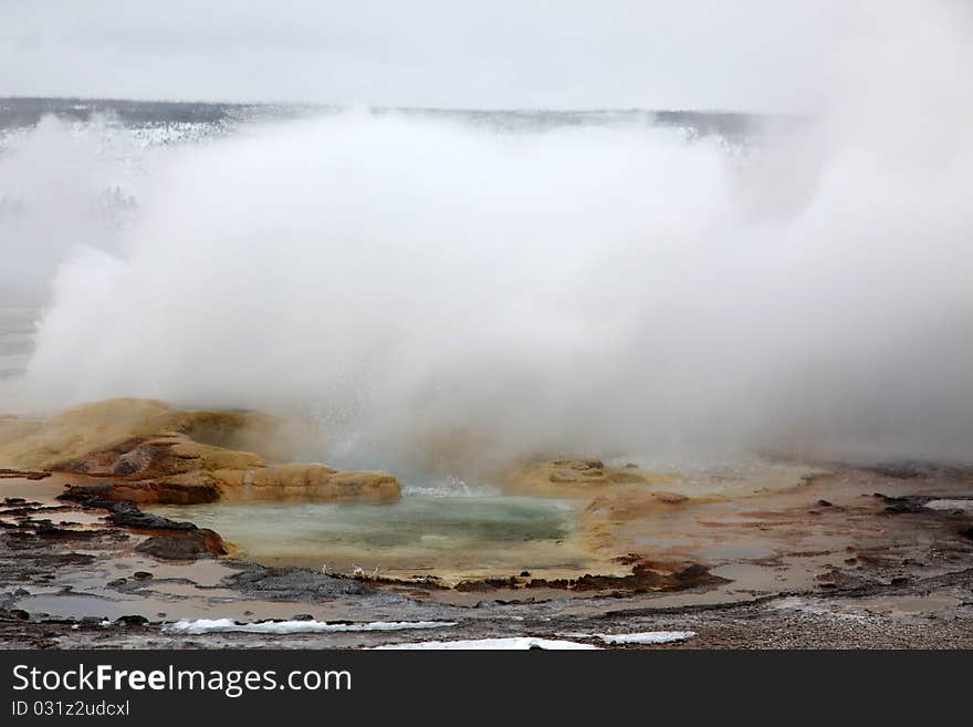 Eruption Of Hot Geysers In Yellowstone