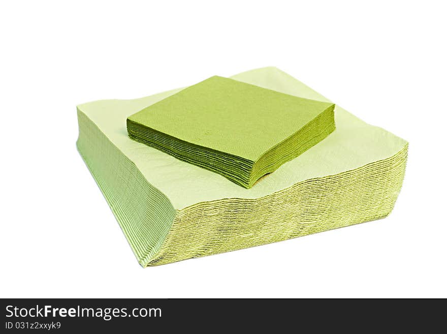 Green napkins isolated on a white background. Green napkins isolated on a white background.