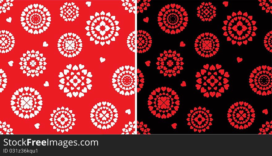 Set of stylized seamless pattern with hearts. Set of stylized seamless pattern with hearts