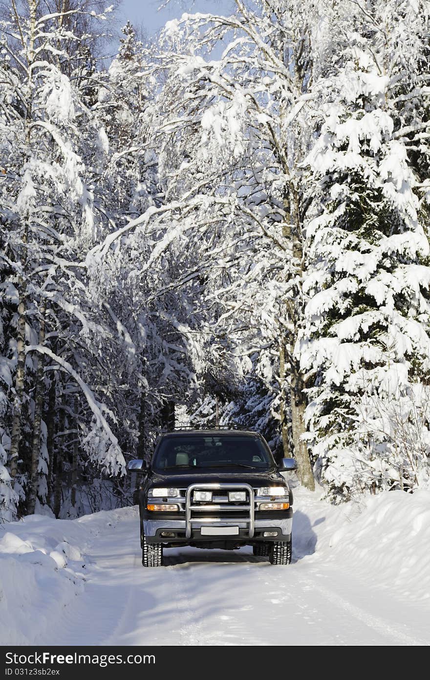 Suv, Car, Driving In Snowy Country