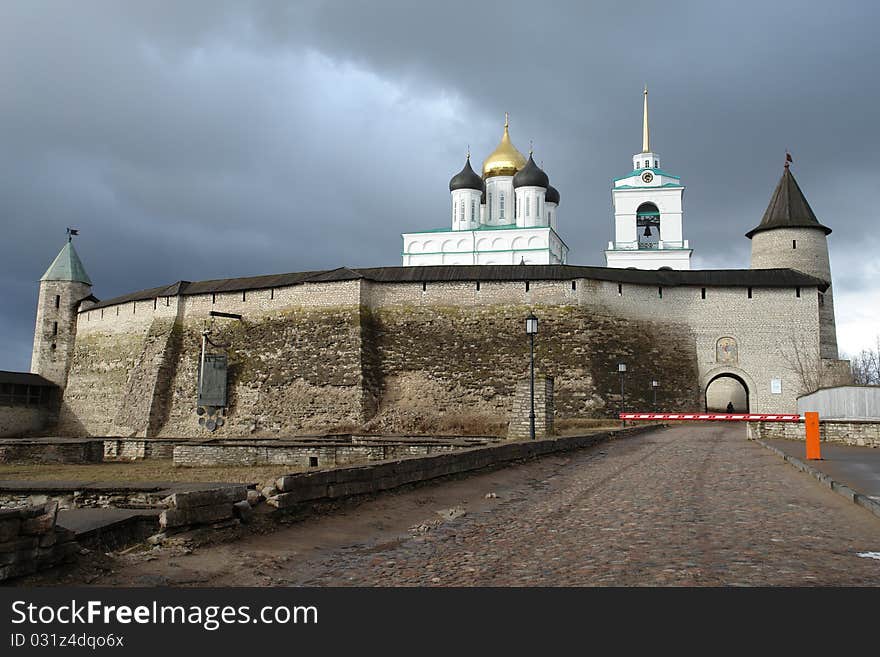 The Pskov Kremlin, fortification, kind from the Site of ancient settlement