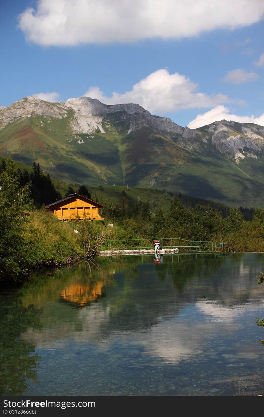 Mirror lake Zelene pleso in High Tatras, Slovakia.