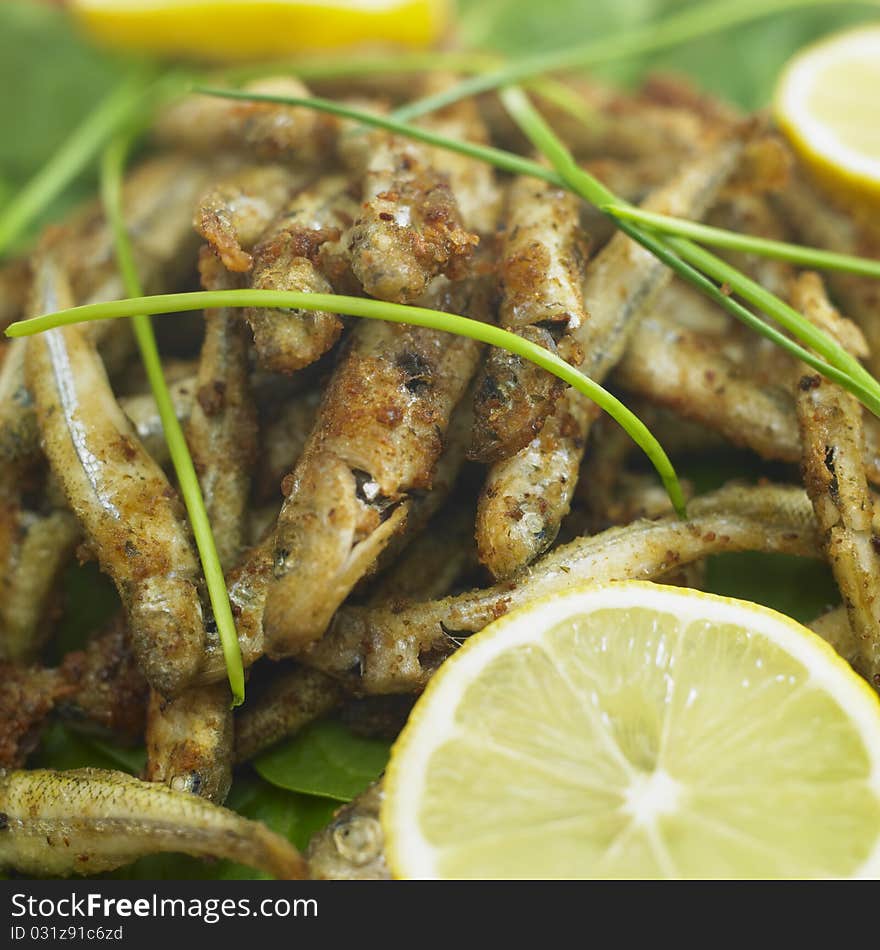 Still life of fried anchovies