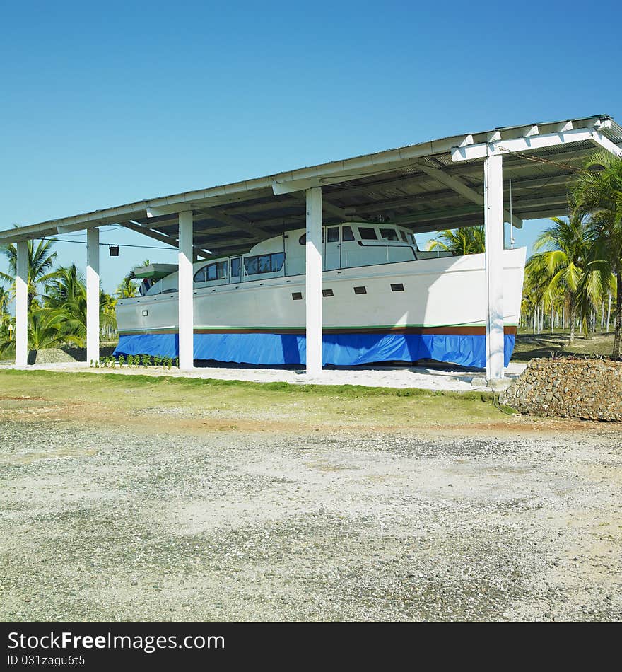 Copy of Fidel Castro's ship in Parque Nacional Desembarco del Granma, Granma Province, Cuba