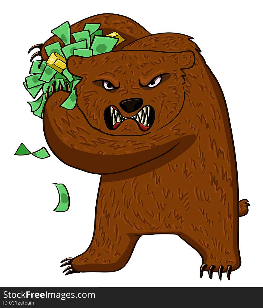 Angry bear with money