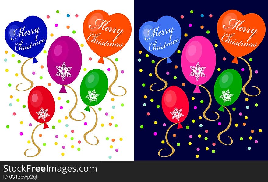 Christmas balloons of different colors and shapes