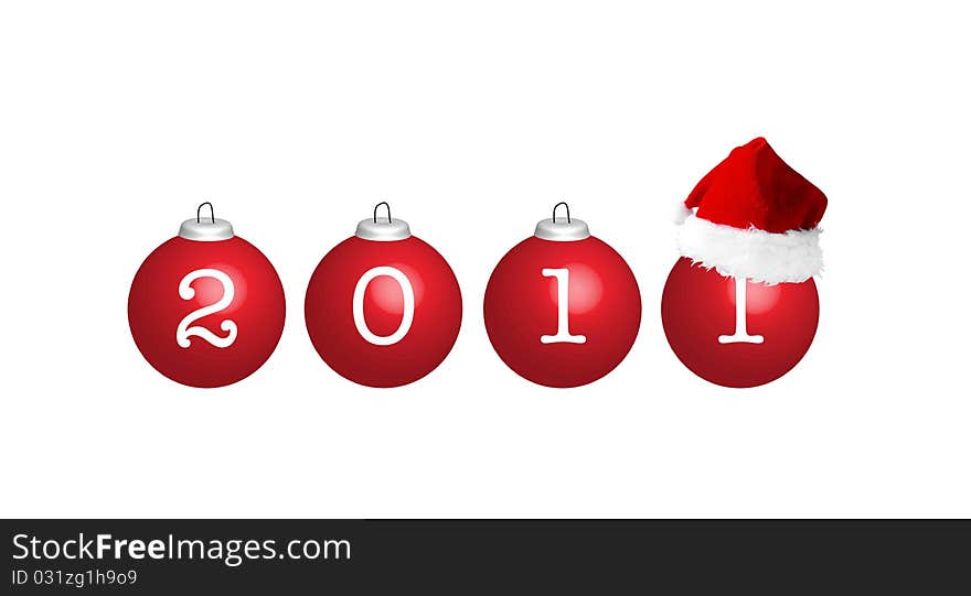 Santa hat on a new year red balls with numbers, illustration