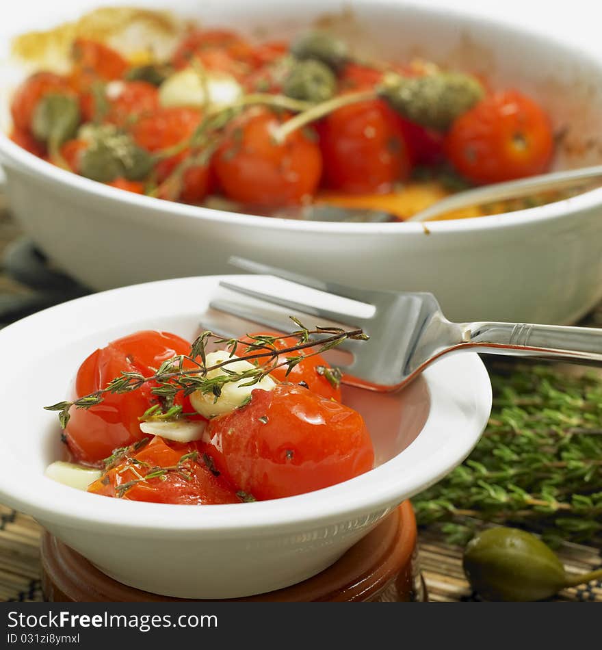 Warm tomato salad with capers